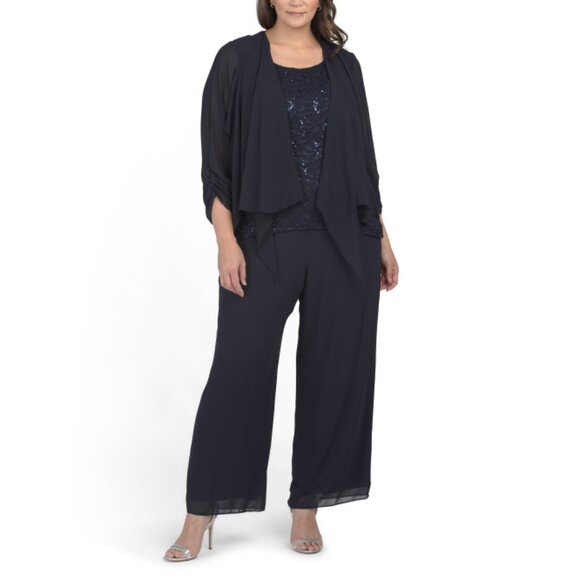 ALEX EVENING Navy Plus 3pc Pantsuit